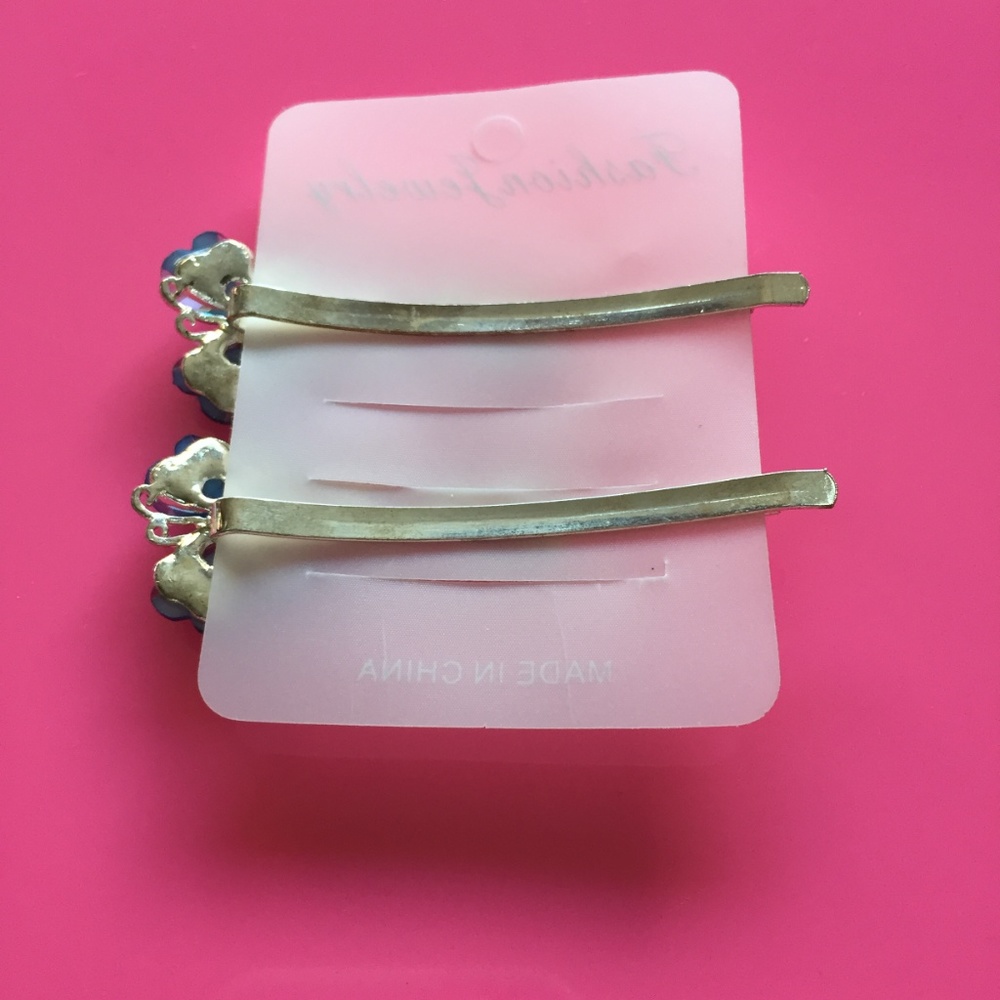 Hair Clips Set NWOT Blue Floral Sparkle - Picture 2 of 2